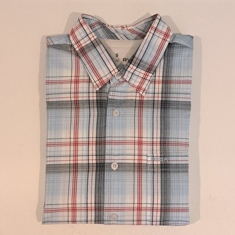RVCA Men's Small Regular Fit Long Sleeve Button Down Plaid Shirt By PM Tenore